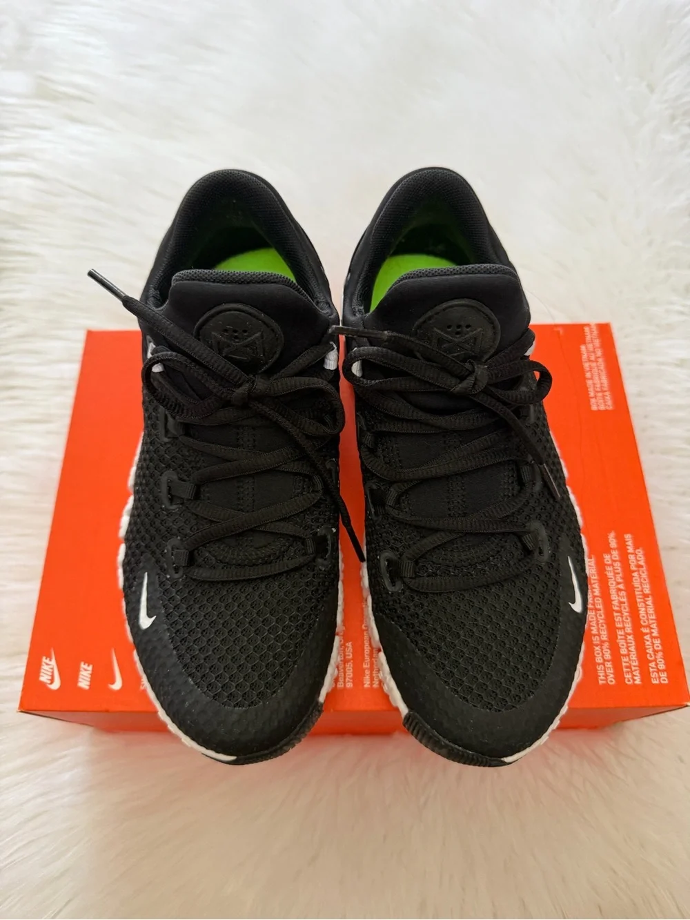 Nike Free Metcon 4 Black Mesh Sneakers with Neon Green Insoles Sz 7